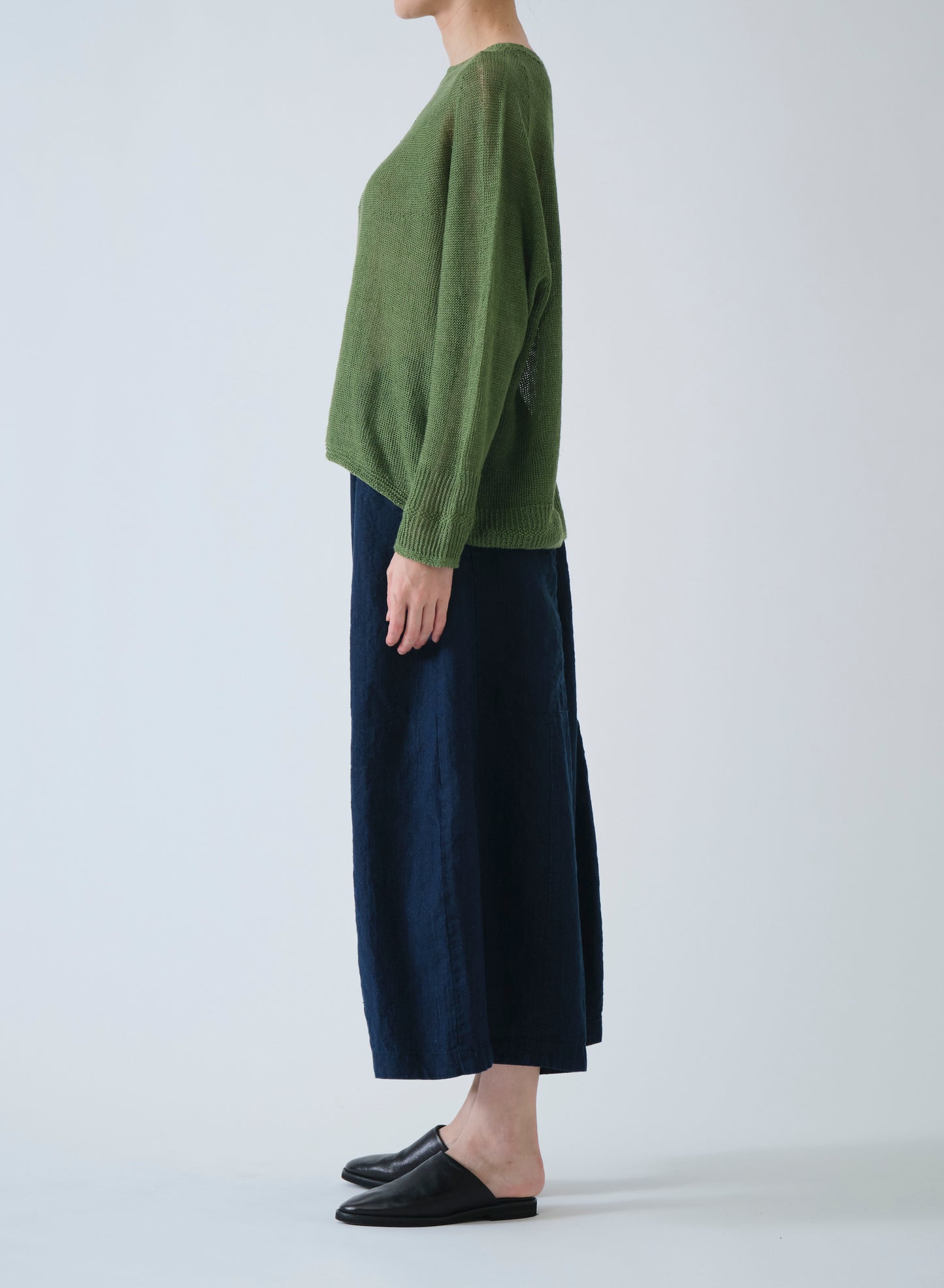 Pas de Calais Normandy Linen Crew Neck Pullover Green-Pas De Calais-Thistle Hill