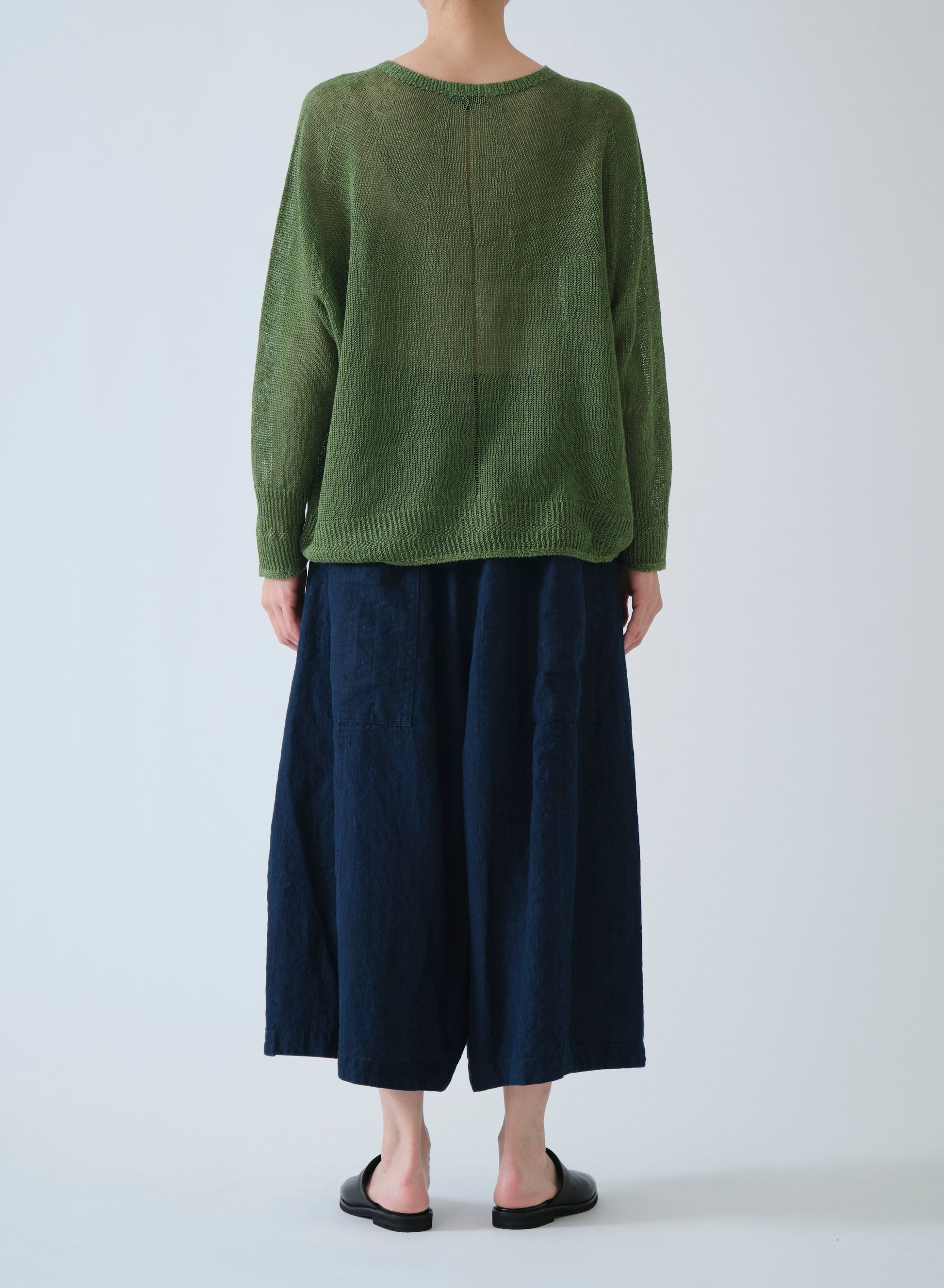 Pas de Calais Normandy Linen Crew Neck Pullover Green-Pas De Calais-Thistle Hill