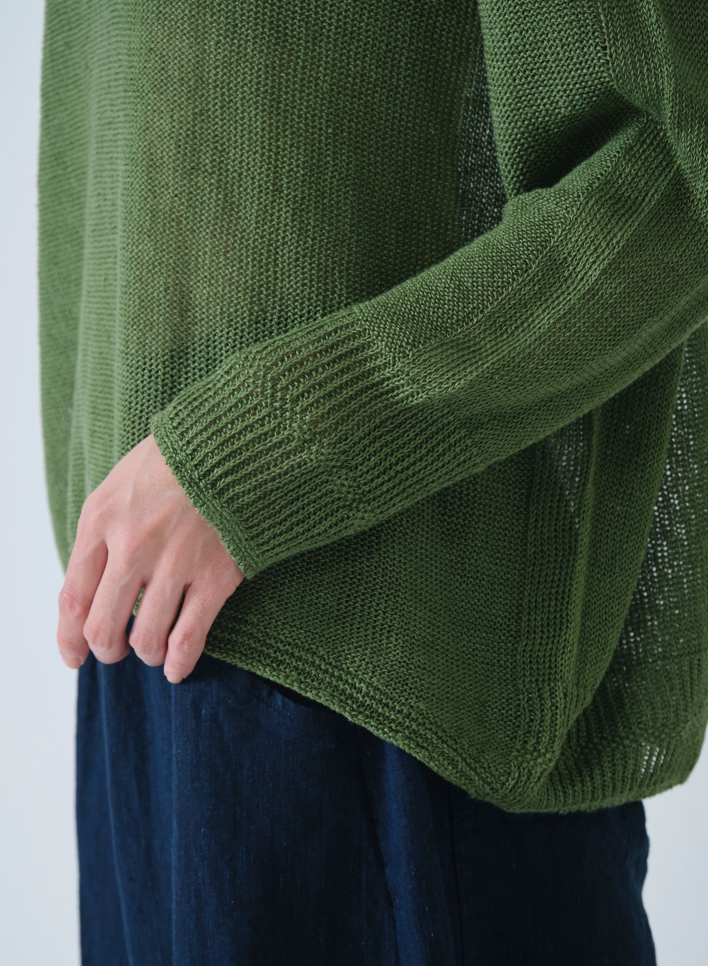 Pas de Calais Normandy Linen Crew Neck Pullover Green-Pas De Calais-Thistle Hill