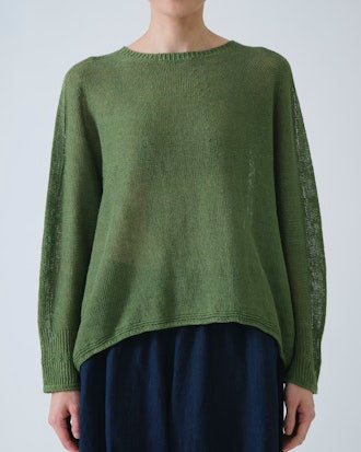 Pas de Calais Normandy Linen Crew Neck Pullover Green-Pas De Calais-Thistle Hill