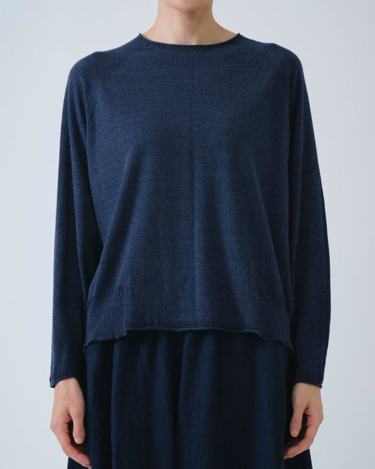 Pas de Calais Washable Cotton Linen Crew Neck Pullover Indigo-Pas De Calais-Thistle Hill
