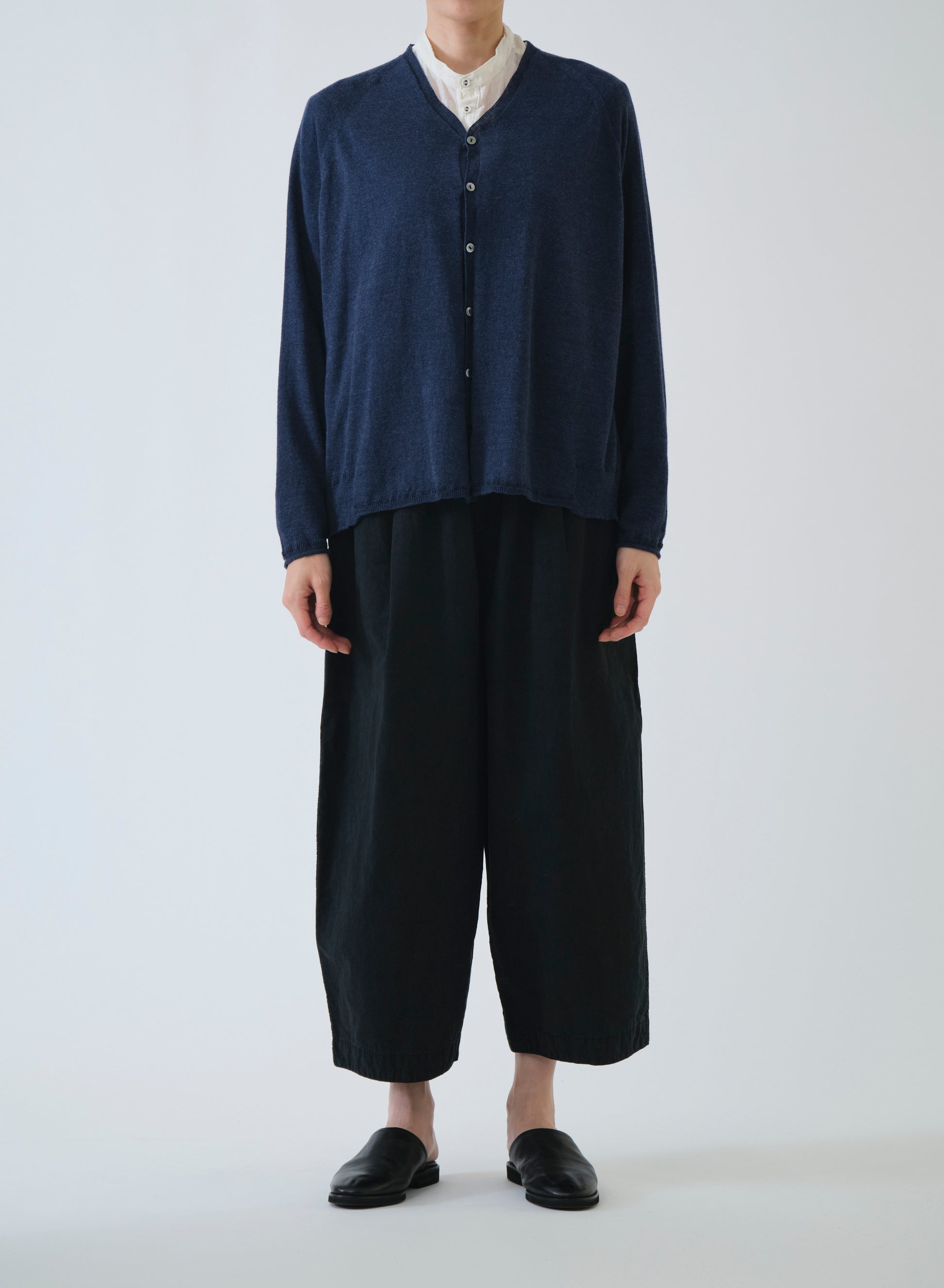 Pas de Calais Washable Cotton Linen V Neck Cardigan Indigo-Pas De Calais-Thistle Hill