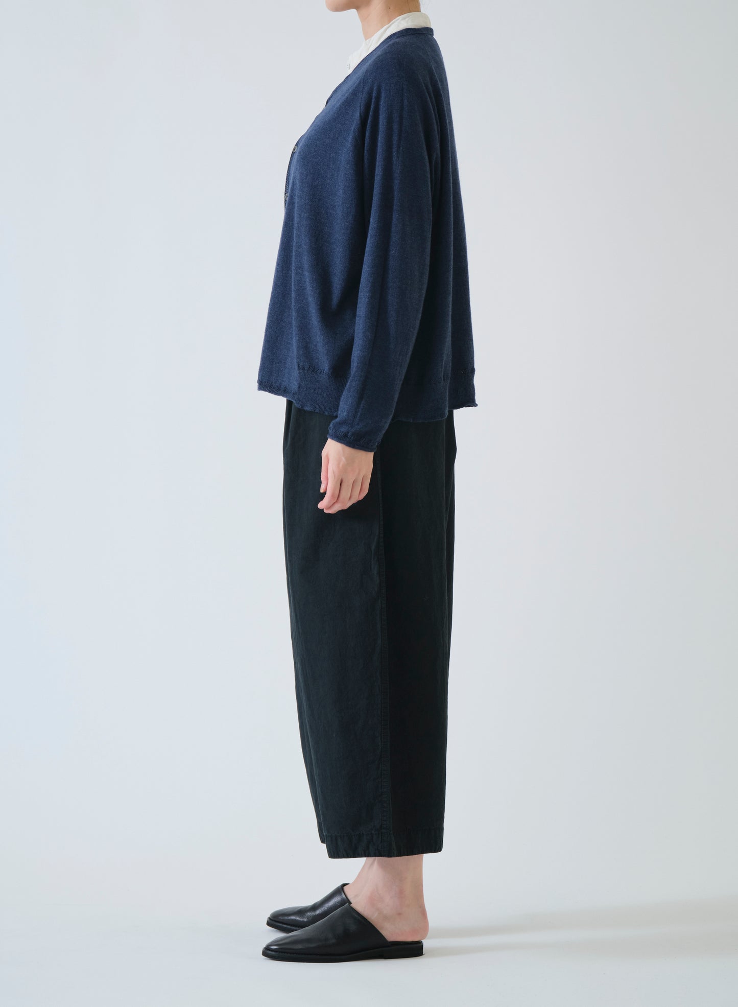 Pas de Calais Washable Cotton Linen V Neck Cardigan Indigo-Pas De Calais-Thistle Hill