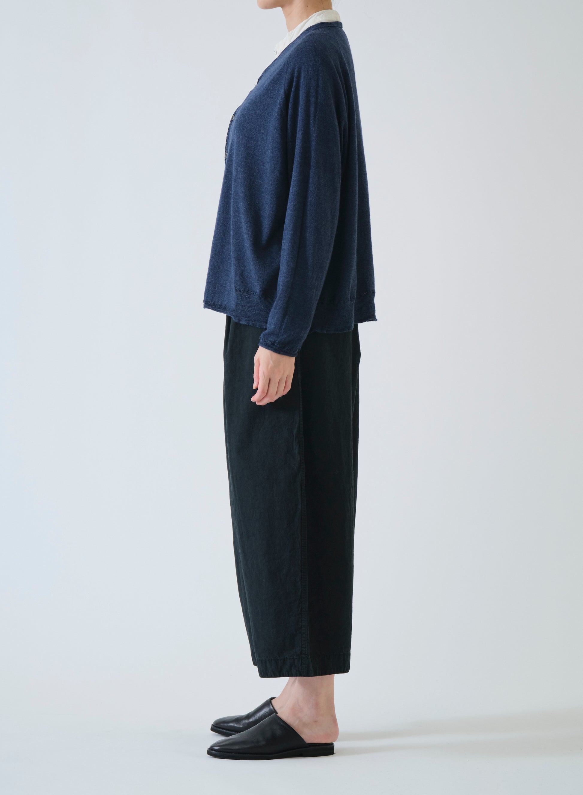 Pas de Calais Washable Cotton Linen V Neck Cardigan Indigo-Pas De Calais-Thistle Hill