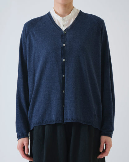 Pas de Calais Washable Cotton Linen V Neck Cardigan Indigo-Pas De Calais-Thistle Hill