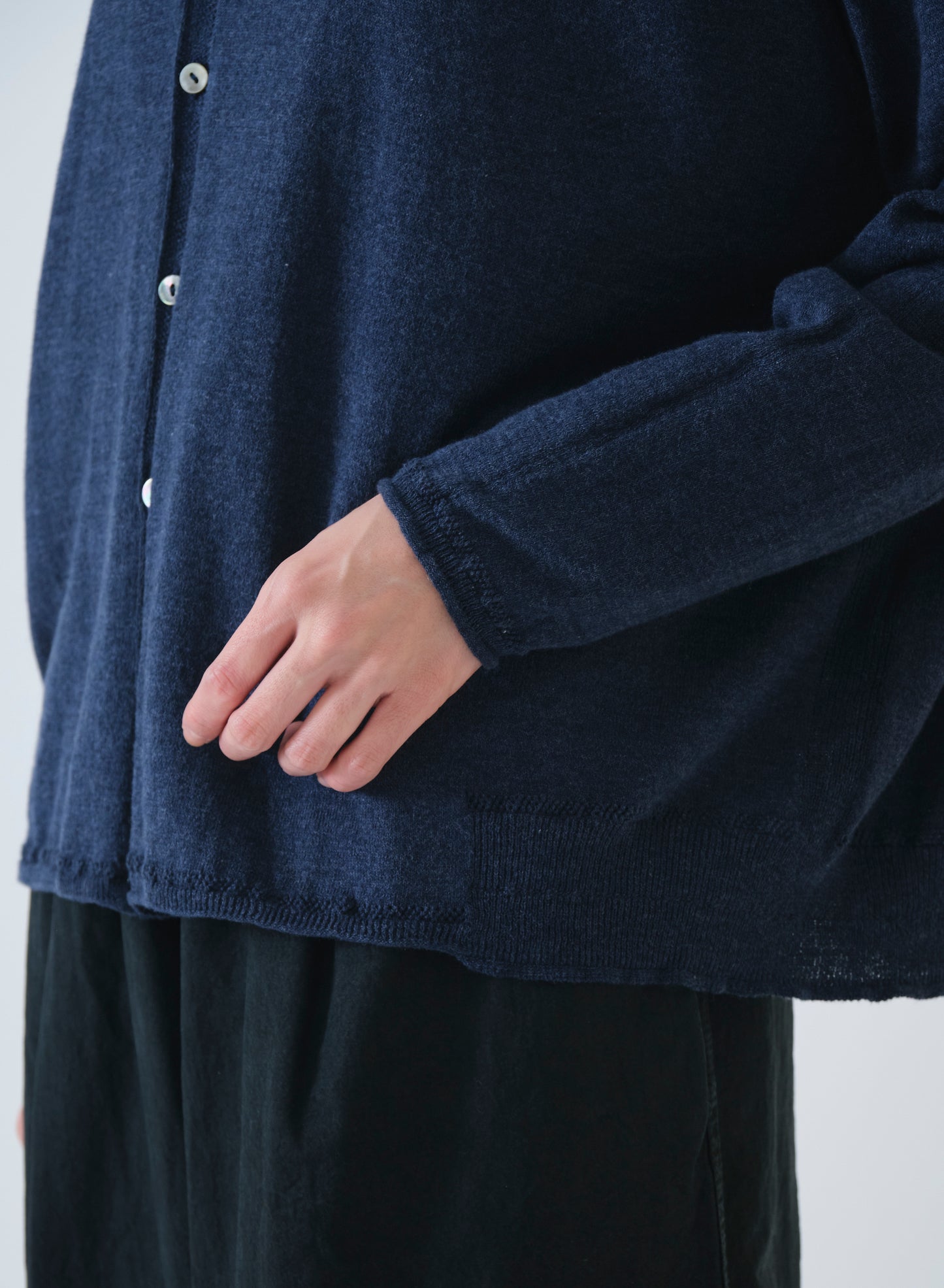 Pas de Calais Washable Cotton Linen V Neck Cardigan Indigo-Pas De Calais-Thistle Hill