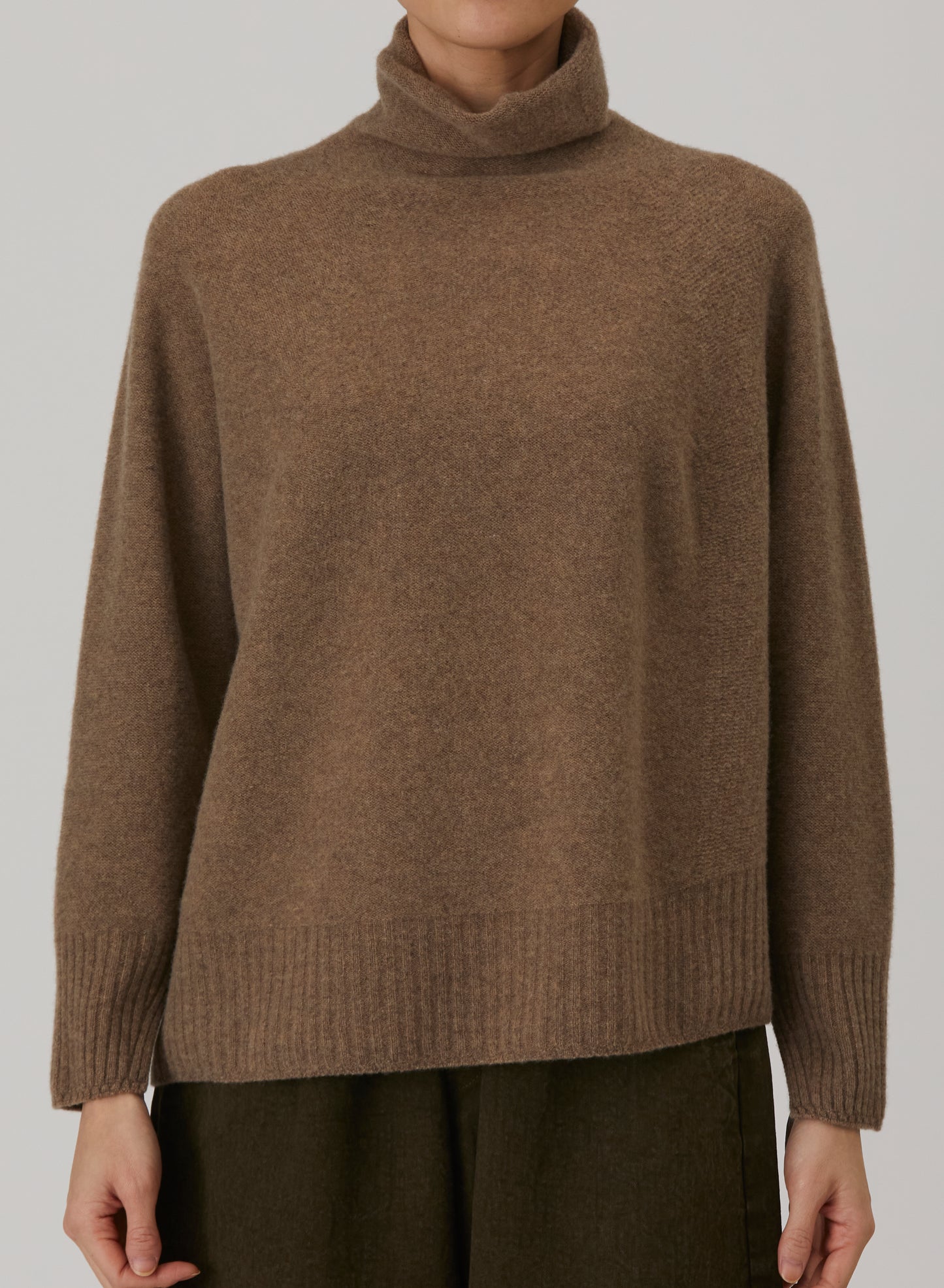 Pas De Calais Fine Wool Patterned Panel Switch Loose Turtleneck Pullover Brown-Pas De Calais-Thistle Hill