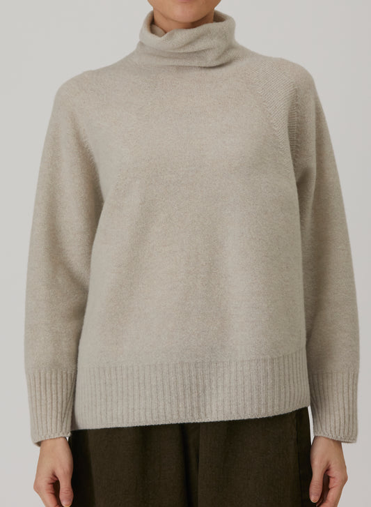 Pas De Calais Fine Wool Patterned Panel Switch Loose Turtleneck Pullover Greige-Pas De Calais-Thistle Hill