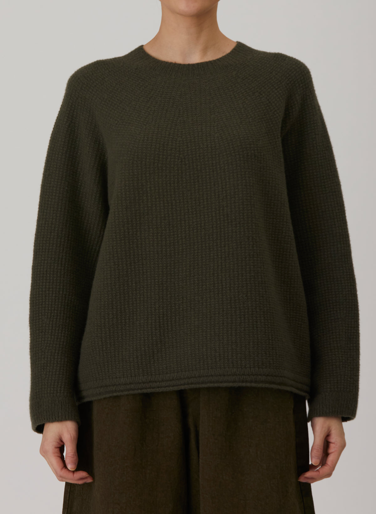 Pas De Calais Cashmere Blend Lambs Wool Patterned Knit Crewneck Pullover Khaki-Pas De Calais-Thistle Hill