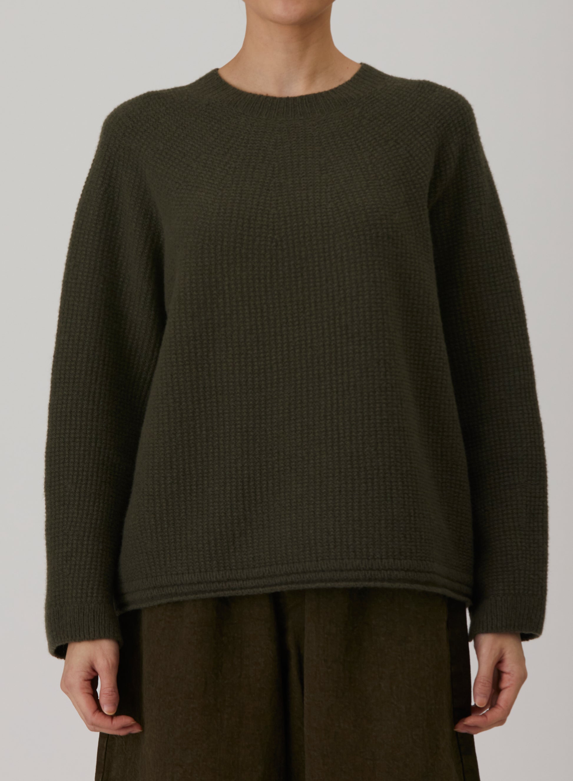 Pas De Calais Cashmere Blend Lambs Wool Patterned Knit Crewneck Pullover Khaki-Pas De Calais-Thistle Hill