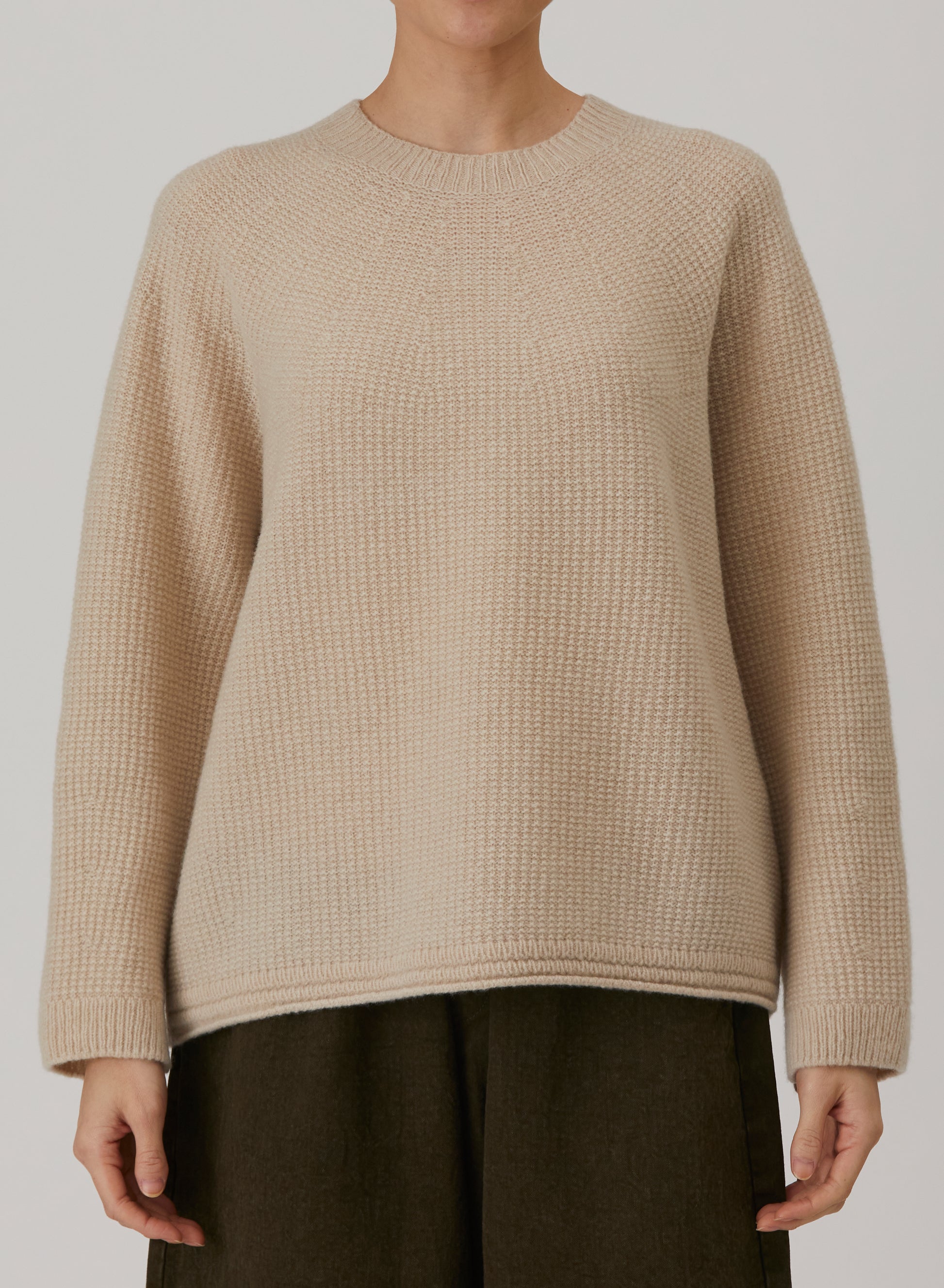 Pas De Calais Cashmere Blend Lambs Wool Patterned Knit Crewneck Pullover Natural-Pas De Calais-Thistle Hill