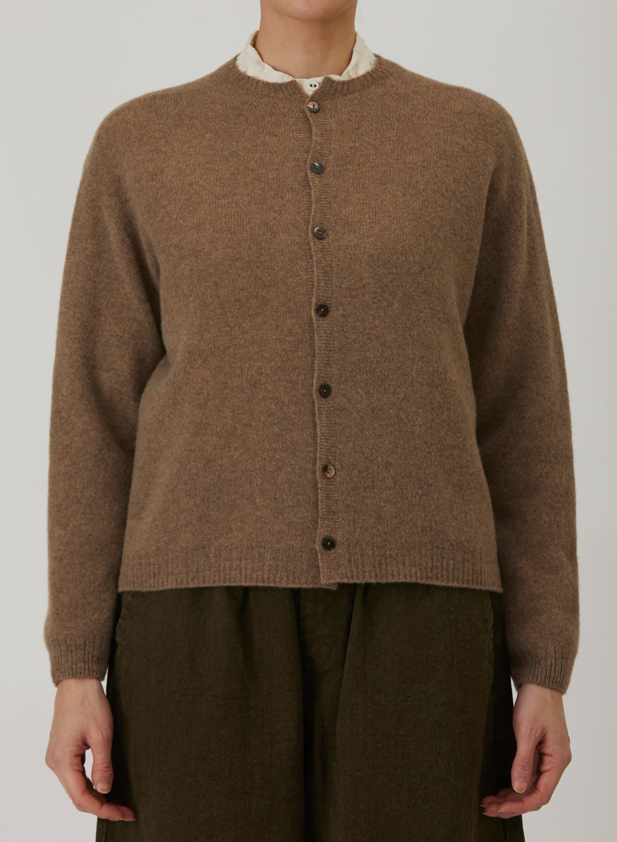 Pas De Calais Fine Wool Crewneck Cardigan Brown-Pas De Calais-Thistle Hill