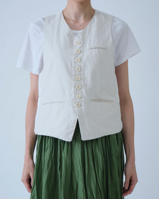 Pas de Calais Yarn Dye Oxford Vest Ivory-Pas De Calais-Thistle Hill