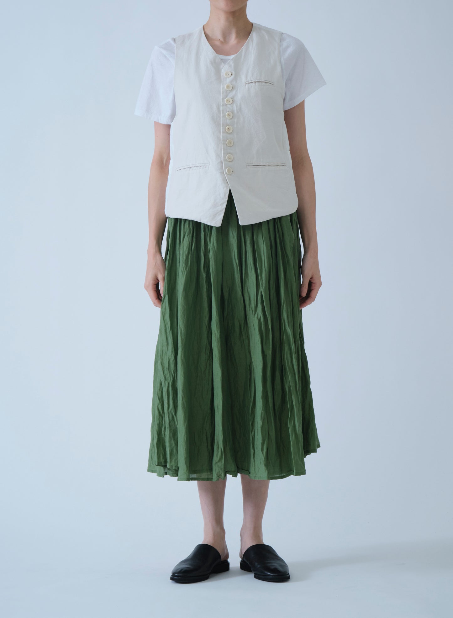 Pas de Calais Cotton Silk Lawn Tuck & Gather Skirt Green-Pas De Calais-Thistle Hill