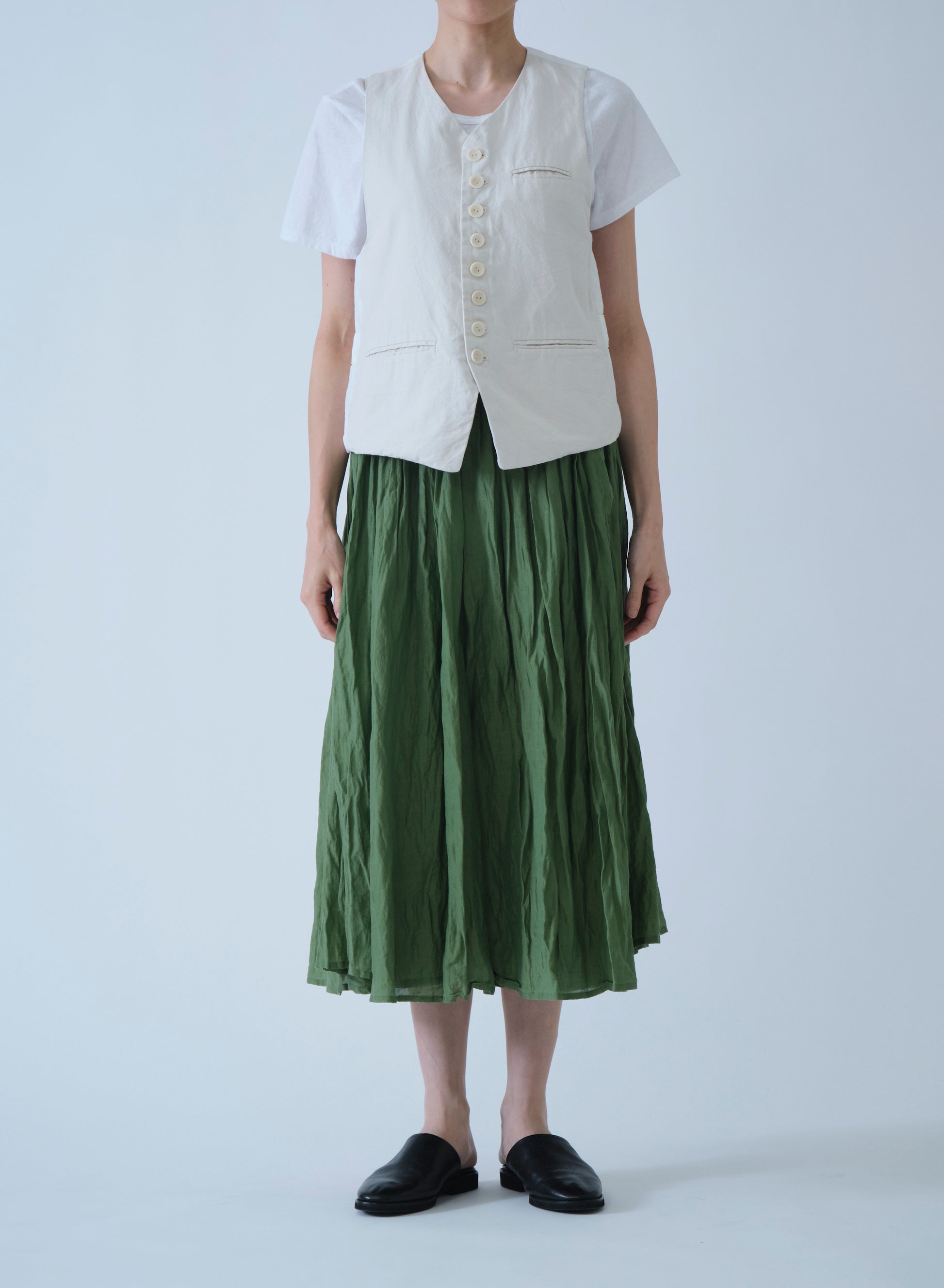 Pas de Calais Cotton Silk Lawn Tuck & Gather Skirt Green-Pas De Calais-Thistle Hill