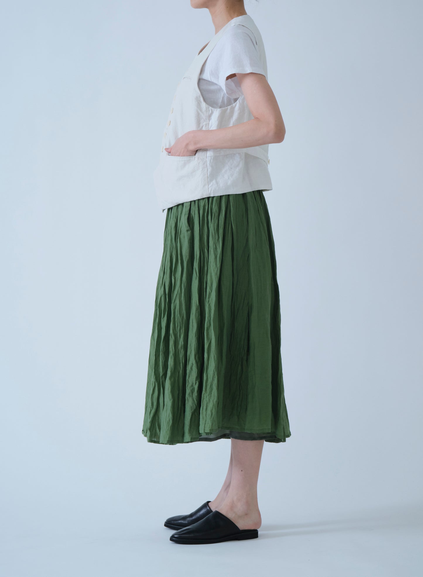 Pas de Calais Cotton Silk Lawn Tuck & Gather Skirt Green-Pas De Calais-Thistle Hill