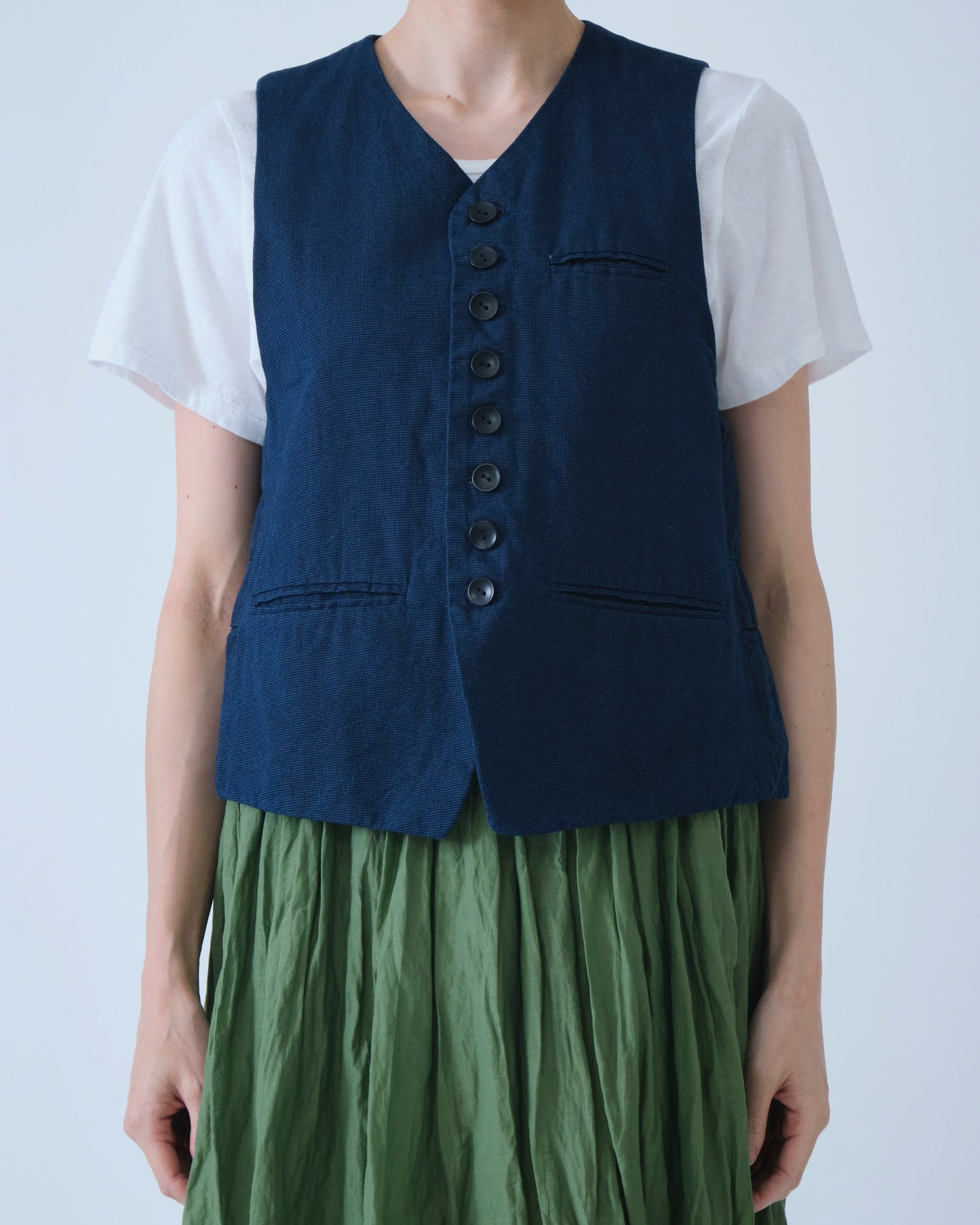 Pas de Calais Yarn Dye Oxford Vest Indigo-Pas De Calais-Thistle Hill