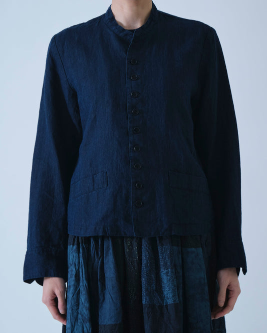 Pas de Calais Linen Indigo Chambray Jacket Navy-Pas De Calais-Thistle Hill