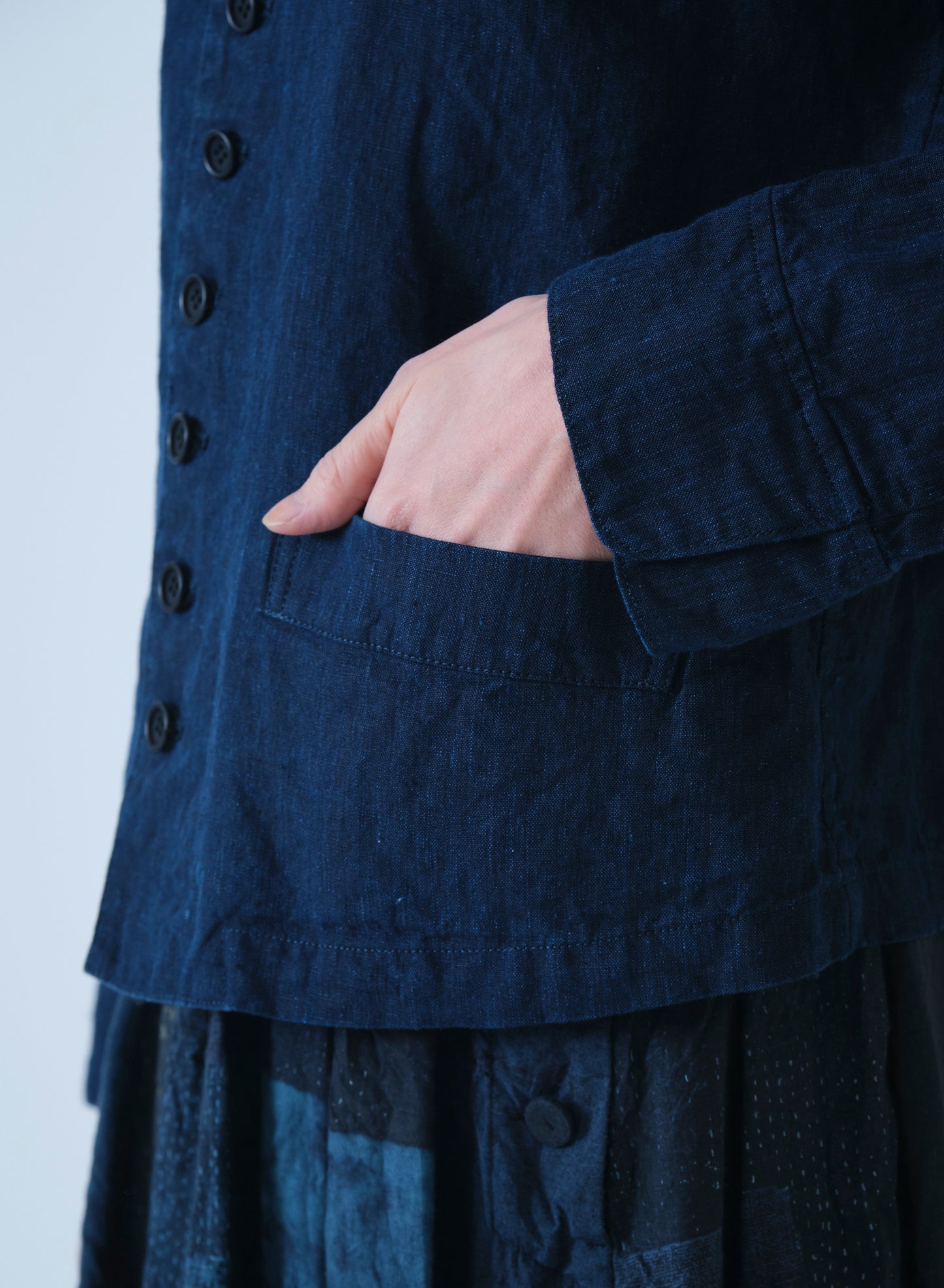 Pas de Calais Linen Indigo Chambray Jacket Navy-Pas De Calais-Thistle Hill