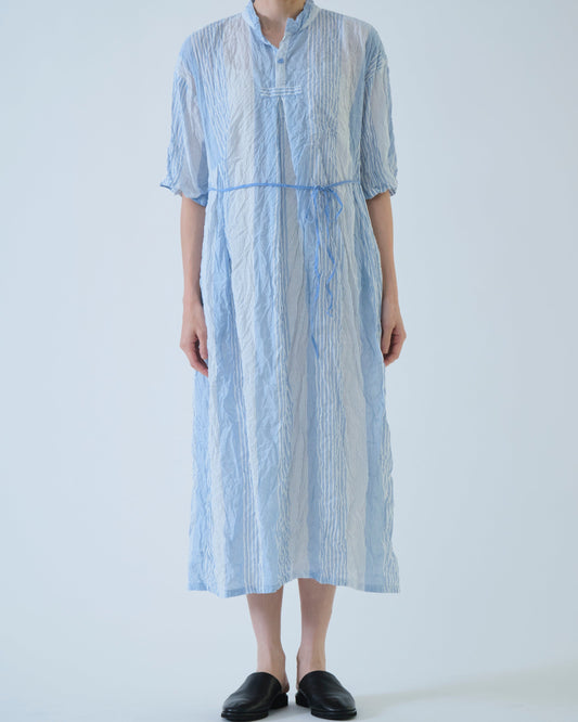 Pas de Calais Blue Shirring Stripe Dress Off White-Pas De Calais-Thistle Hill