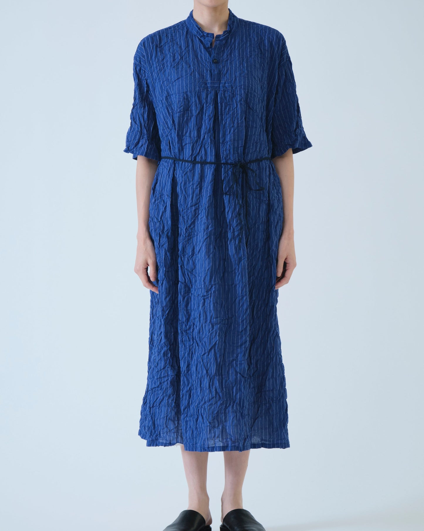 Pas de Calais Blue Shirring Stripe Dress Navy-Pas De Calais-Thistle Hill