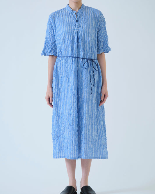 Pas de Calais Blue Shirring Stripe Dress Saxe Blue-Pas De Calais-Thistle Hill
