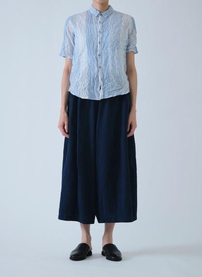 Pas de Calais Blue Shirring Stripe Short Sleeve Blouse Off White-Pas De Calais-Thistle Hill