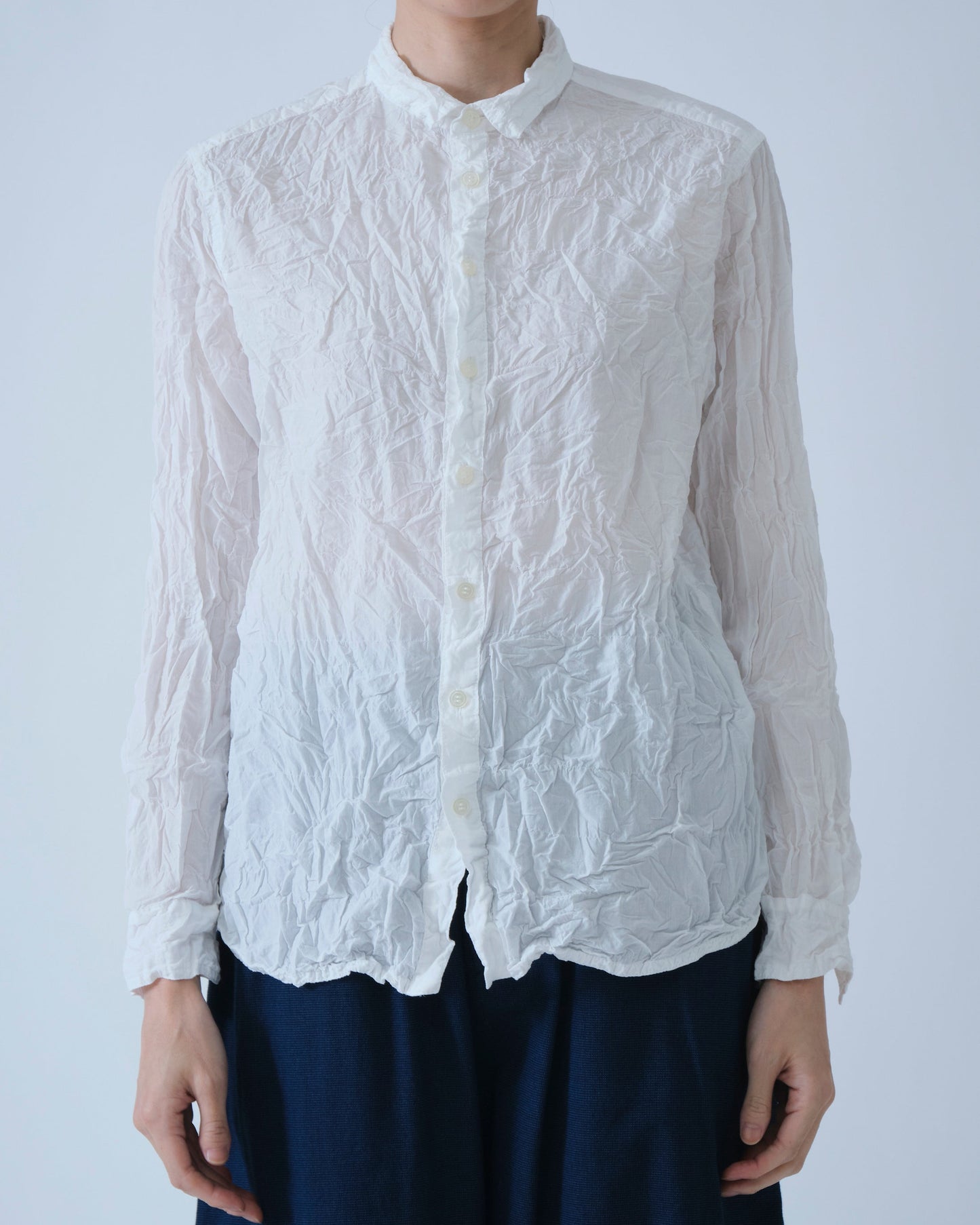 Pas de Calais Washed Cotton Crinkle Classic Shirt White-Pas De Calais-Thistle Hill