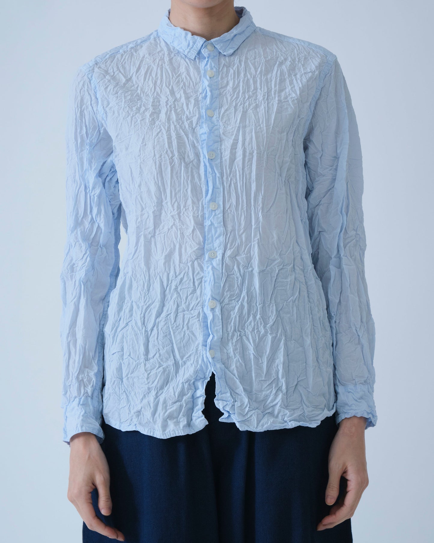 Pas de Calais Washed Cotton Crinkle Classic Shirt Saxe Blue-Pas De Calais-Thistle Hill