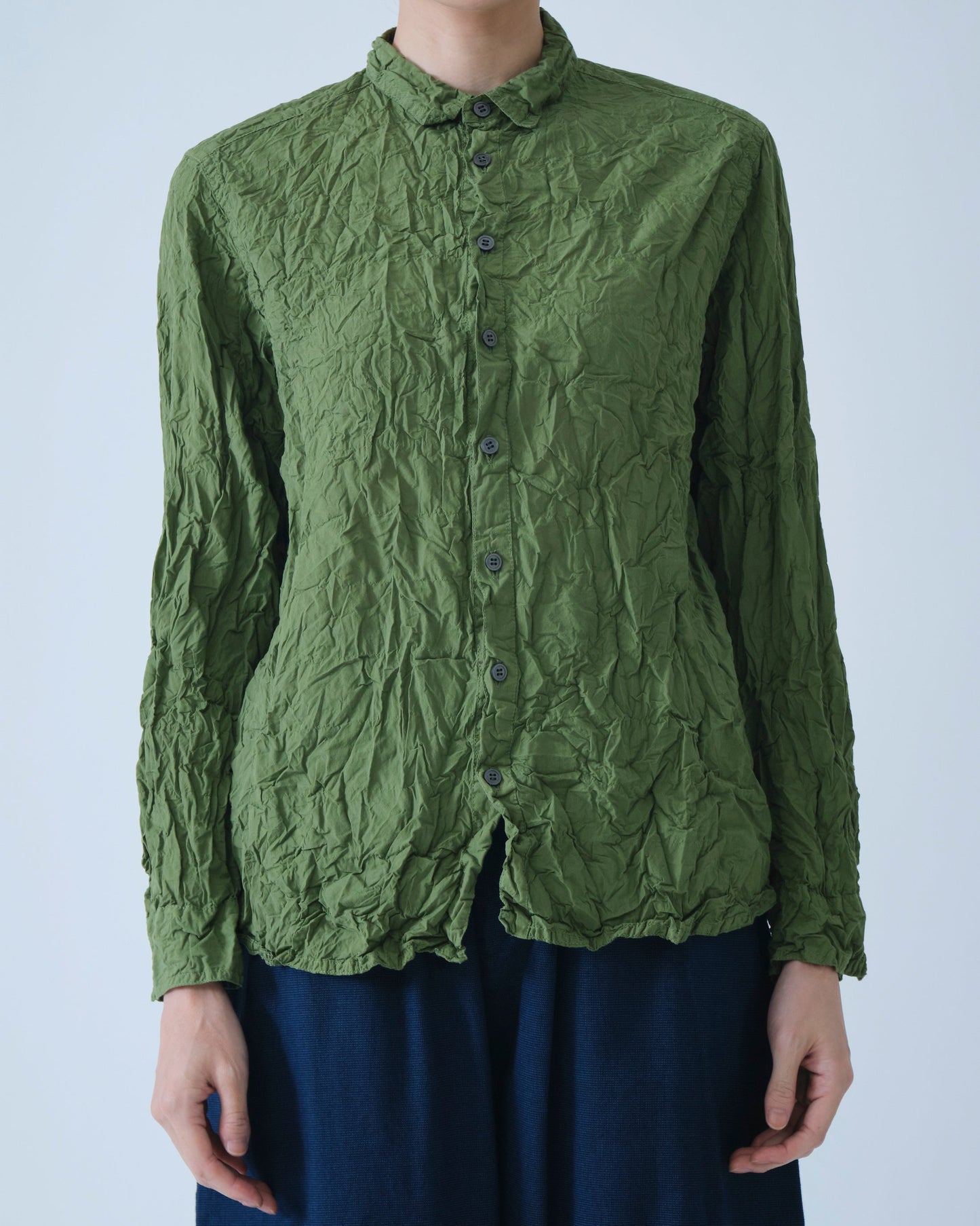 Pas de Calais Washed Cotton Crinkle Classic Shirt Green-Pas De Calais-Thistle Hill