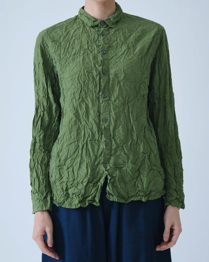 Pas de Calais Washed Cotton Crinkle Classic Shirt Green-Pas De Calais-Thistle Hill