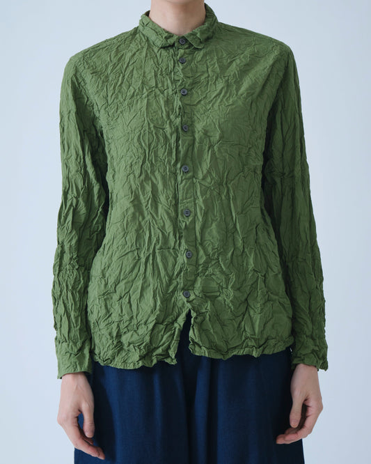Pas de Calais Washed Cotton Crinkle Classic Shirt Green-Pas De Calais-Thistle Hill