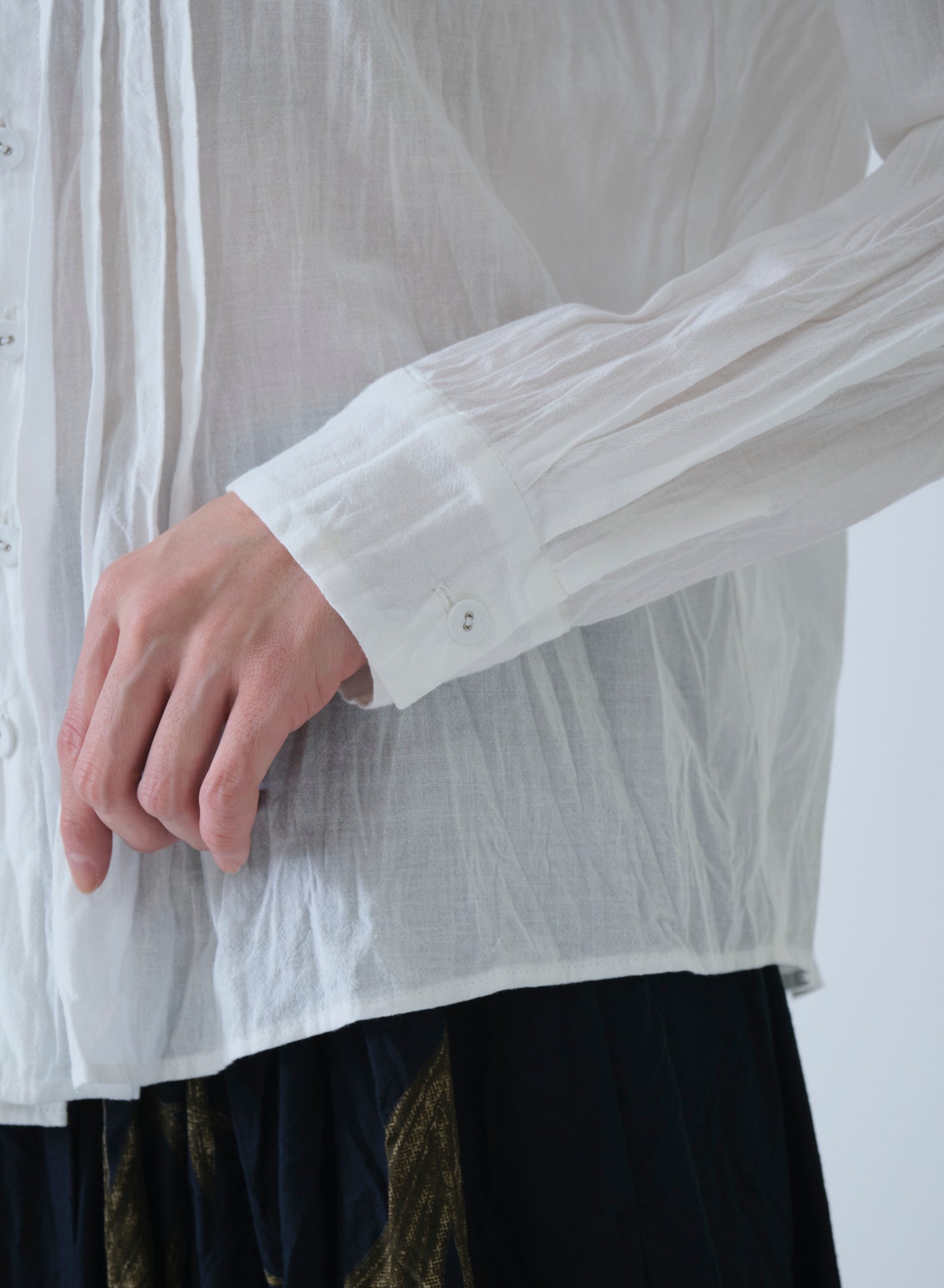 Pas de Calais Organic Cotton Chambray Long Sleeve Blouse White-Pas De Calais-Thistle Hill