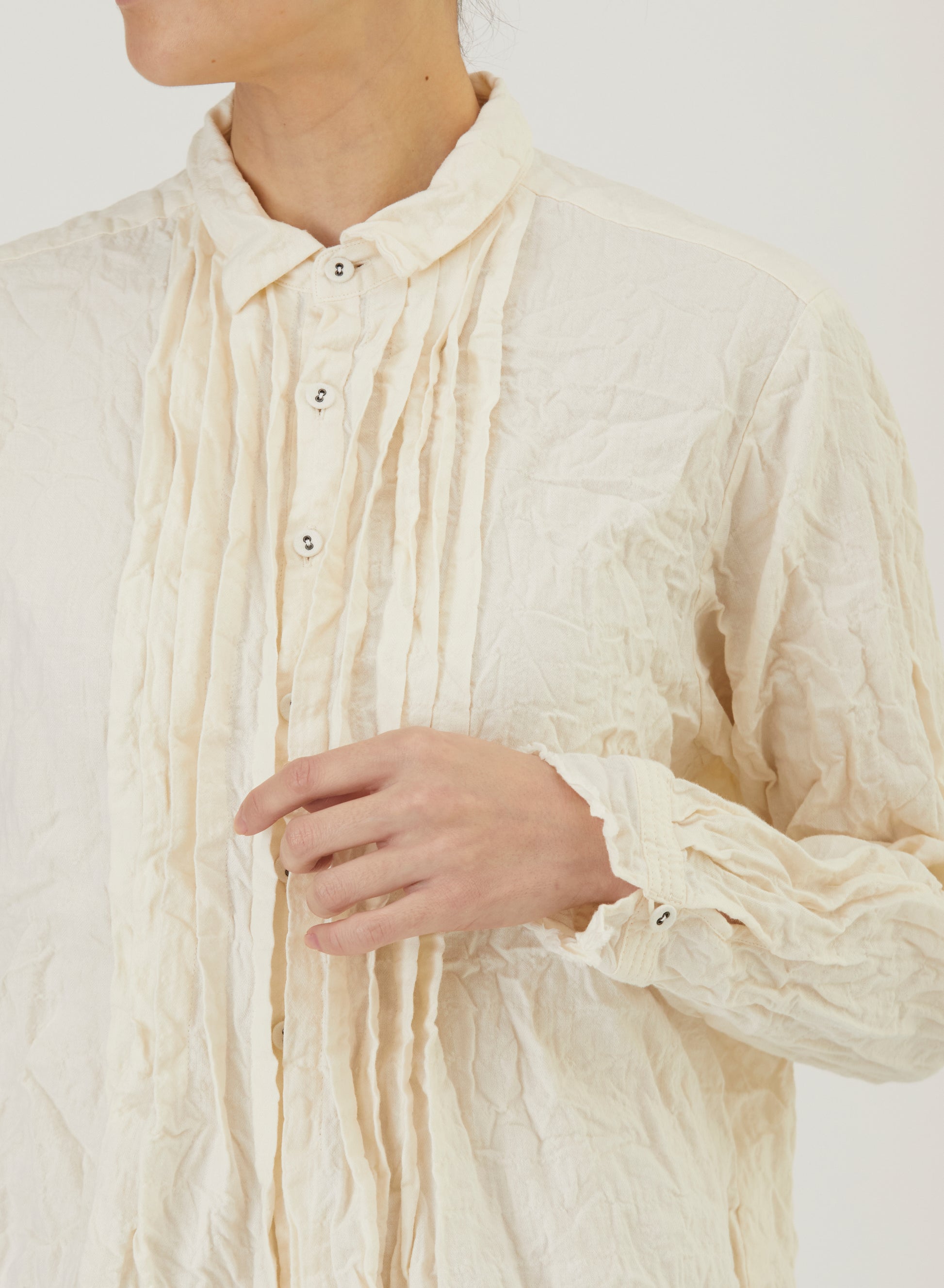 Pas De Calais Brushed Crinkle Pin-Tuck Blouse Ivory-Pas De Calais-Thistle Hill