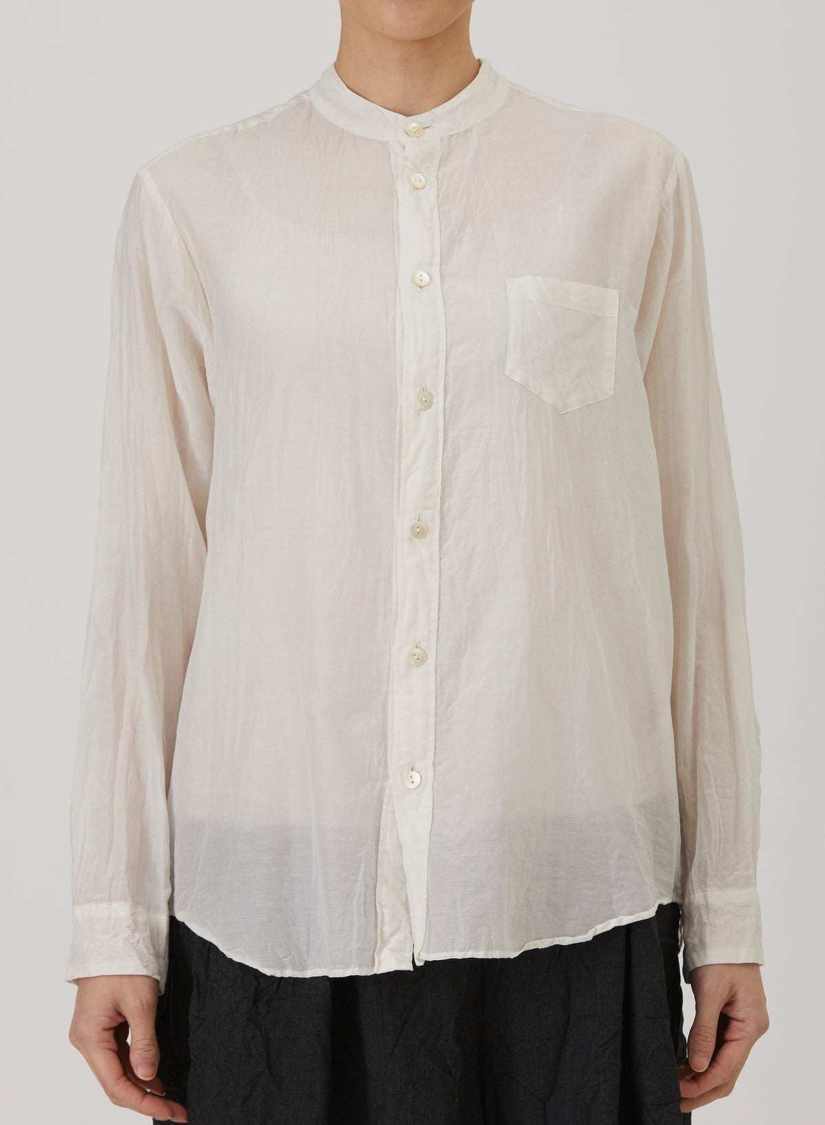 Pas De Calais Cotton Silk Lawn Band-Collar Shirt Ivory-Pas De Calais-Thistle Hill