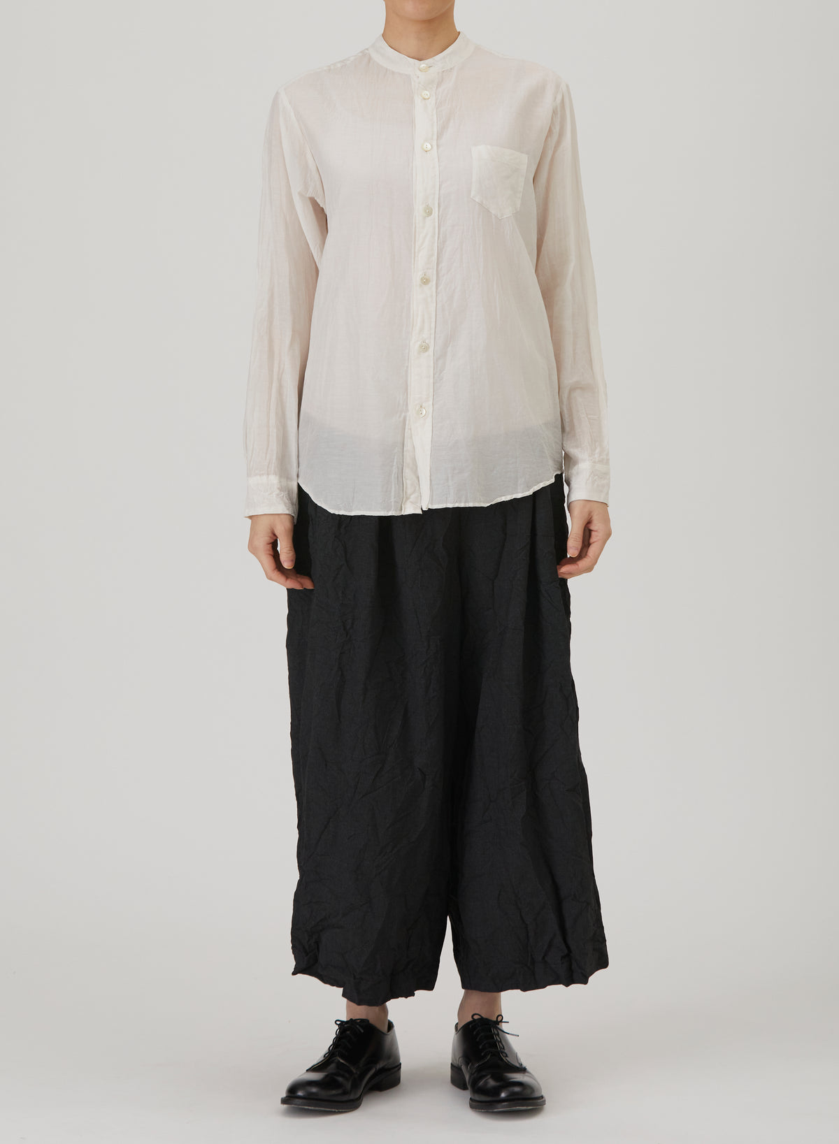 Pas De Calais Cotton Silk Lawn Band-Collar Shirt Ivory-Pas De Calais-Thistle Hill