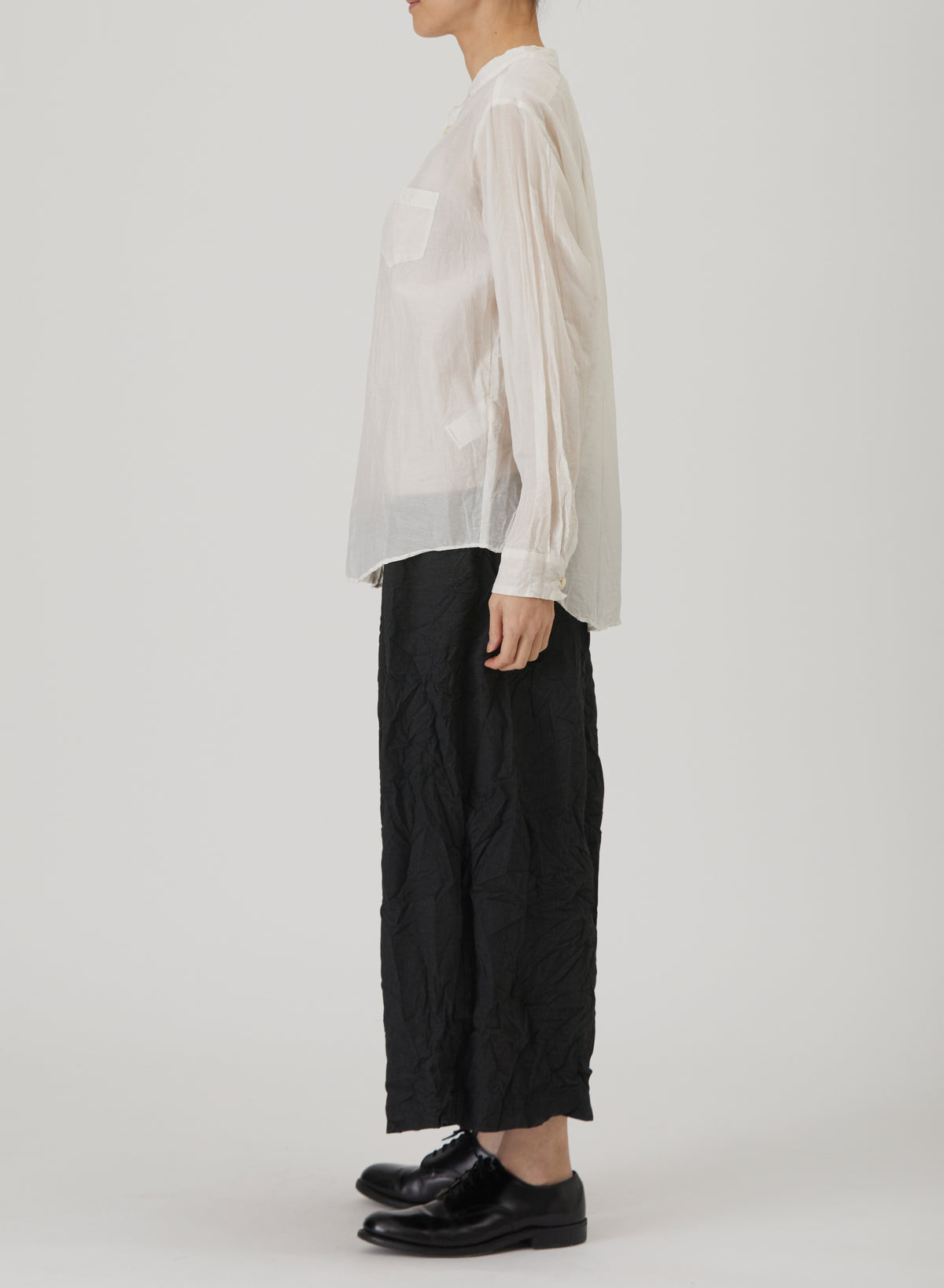 Pas De Calais Cotton Silk Lawn Band-Collar Shirt Ivory-Pas De Calais-Thistle Hill