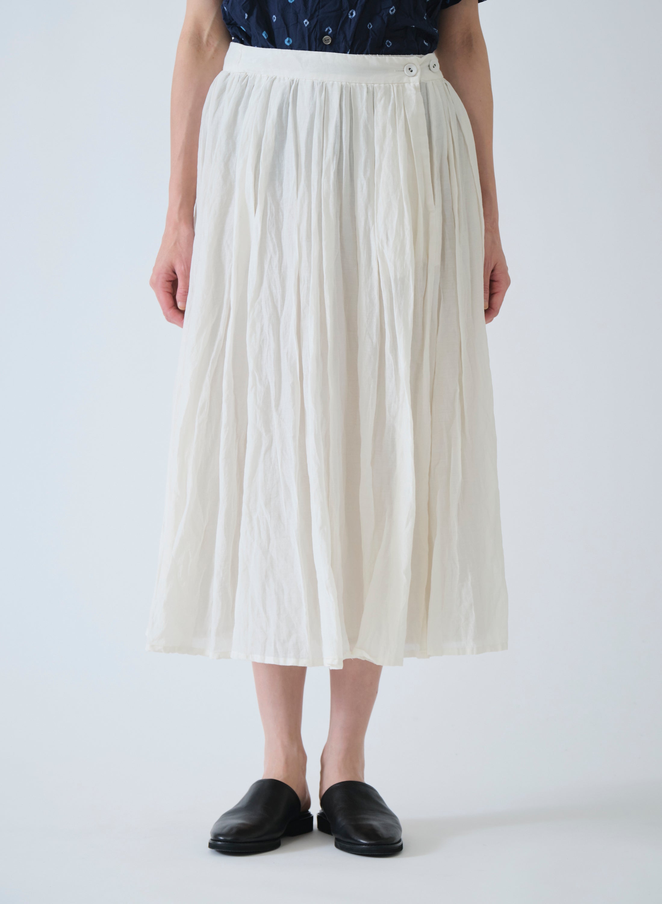Pas de Calais Cotton Silk Lawn Tuck & Gather Skirt Ivory – Thistle