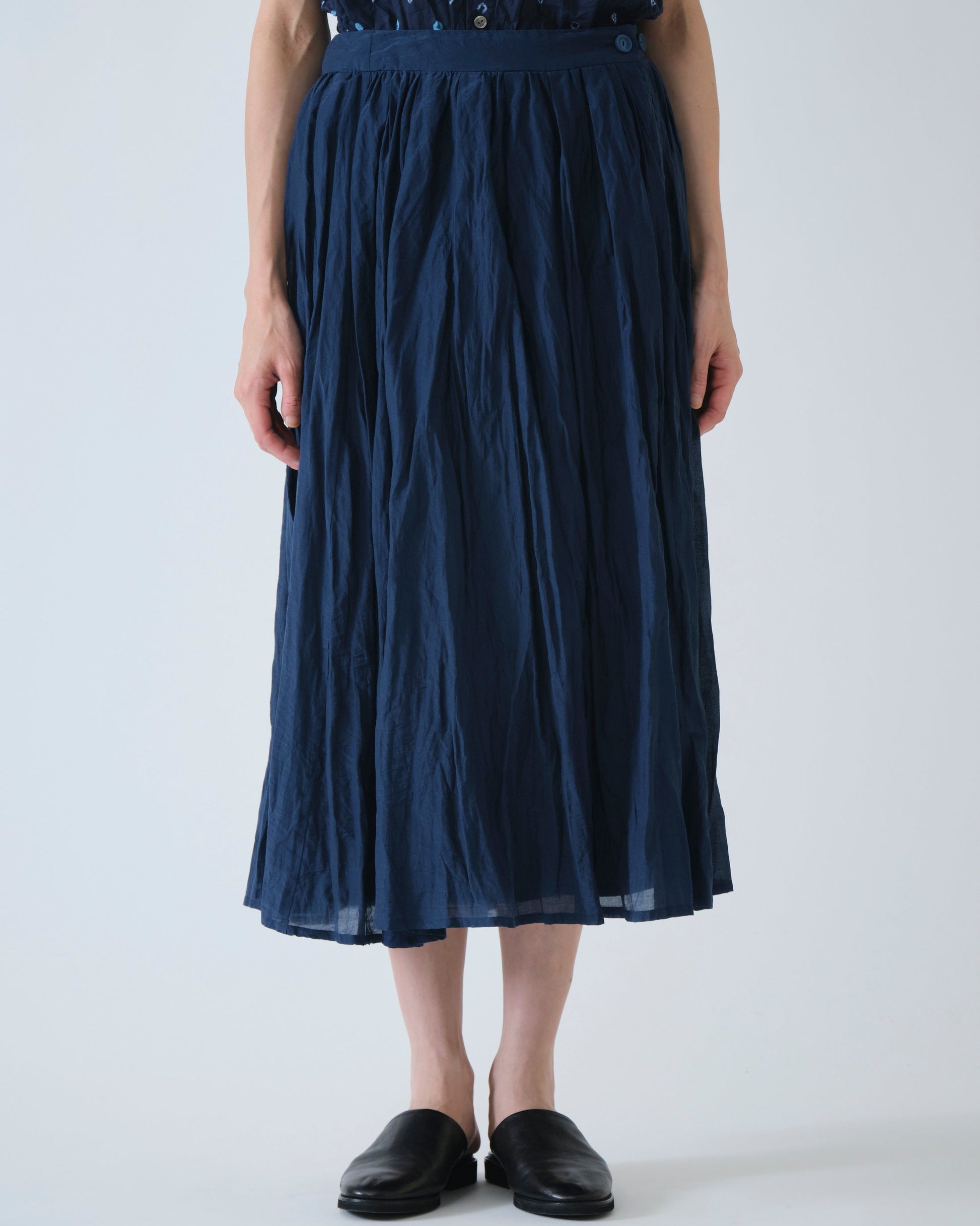 Pas de Calais Cotton Silk Lawn Tuck & Gather Skirt Navy-Pas De Calais-Thistle Hill