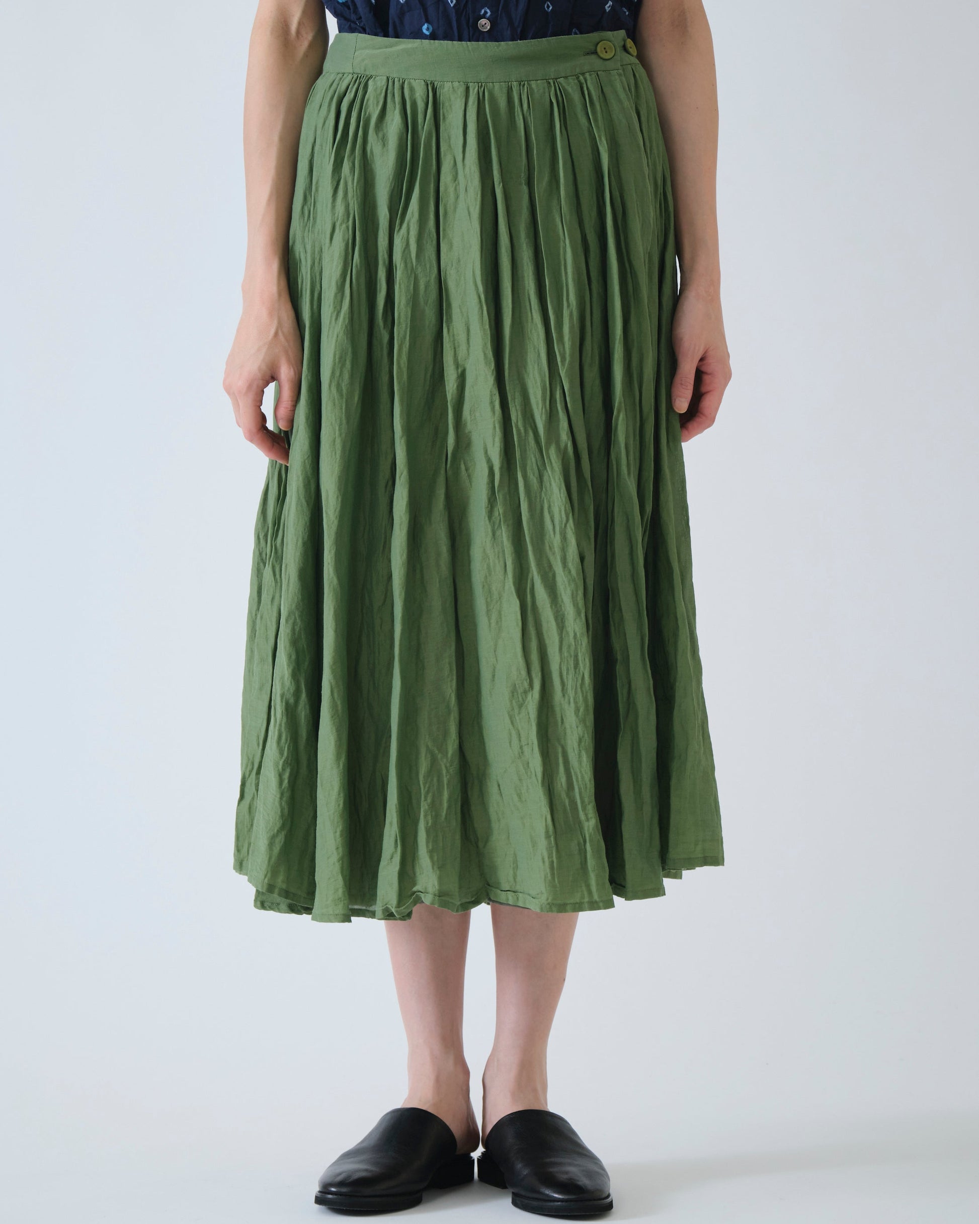 Pas de Calais Cotton Silk Lawn Tuck & Gather Skirt Green-Pas De Calais-Thistle Hill