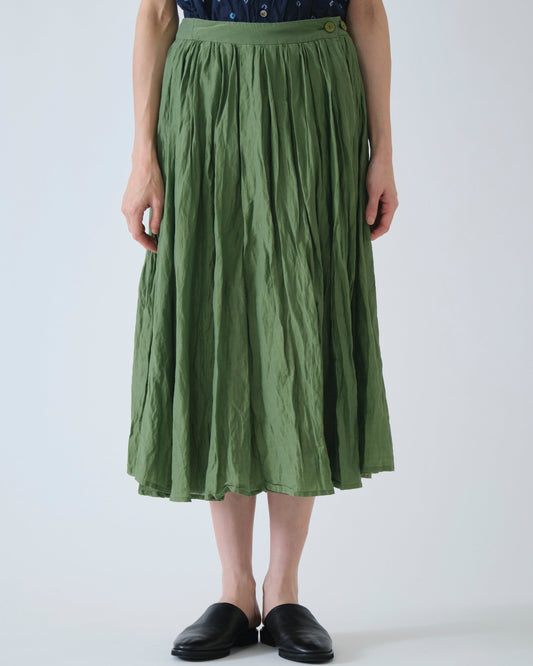 Pas de Calais Cotton Silk Lawn Tuck & Gather Skirt Green-Pas De Calais-Thistle Hill