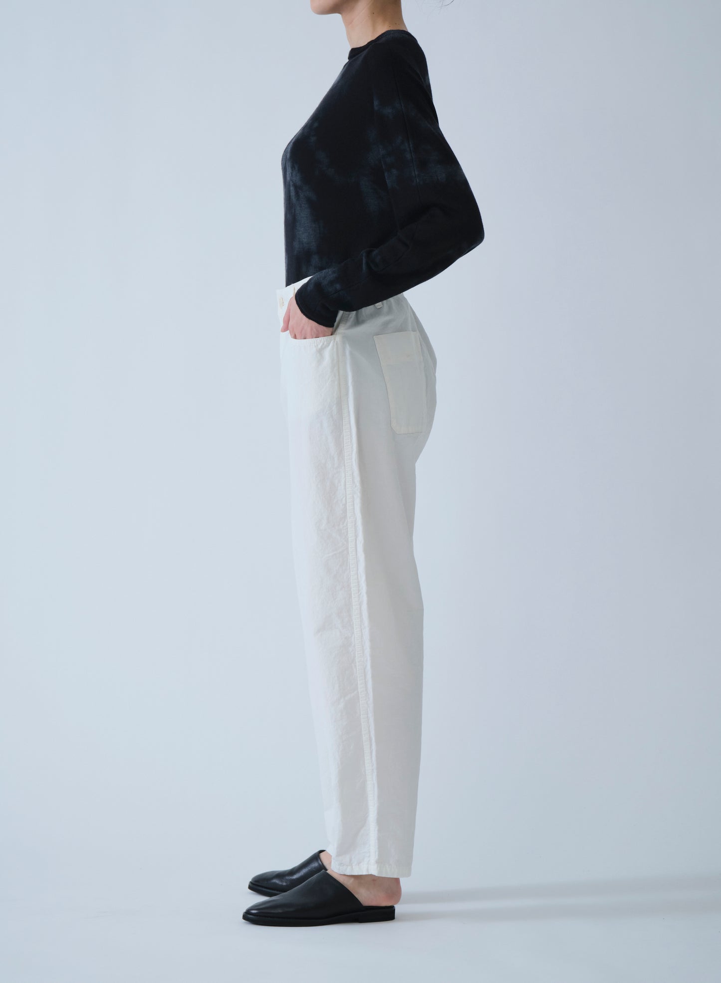 Pas de Calais High Density Plain Weave Loose Slim Pants Off White-Pas De Calais-Thistle Hill