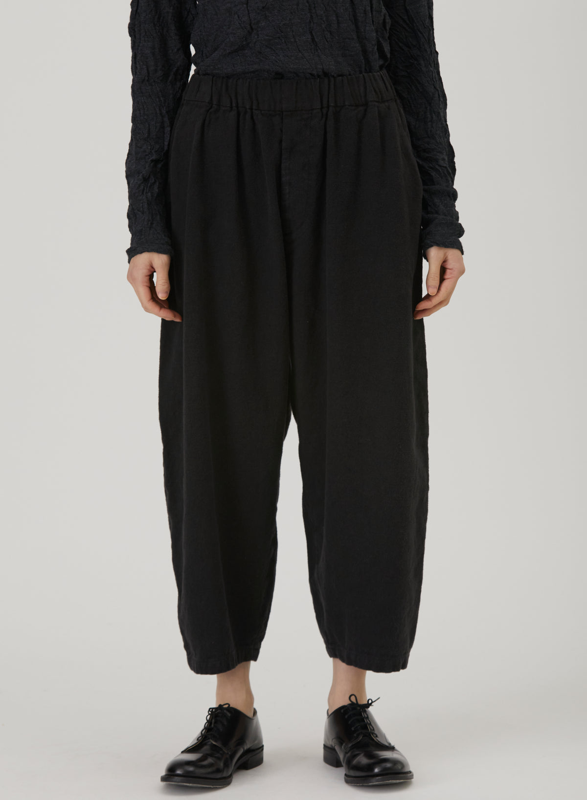 Pas De Calais Natural Brushed Linen Cotton Twill Relaxed Pants Black-Pas De Calais-Thistle Hill