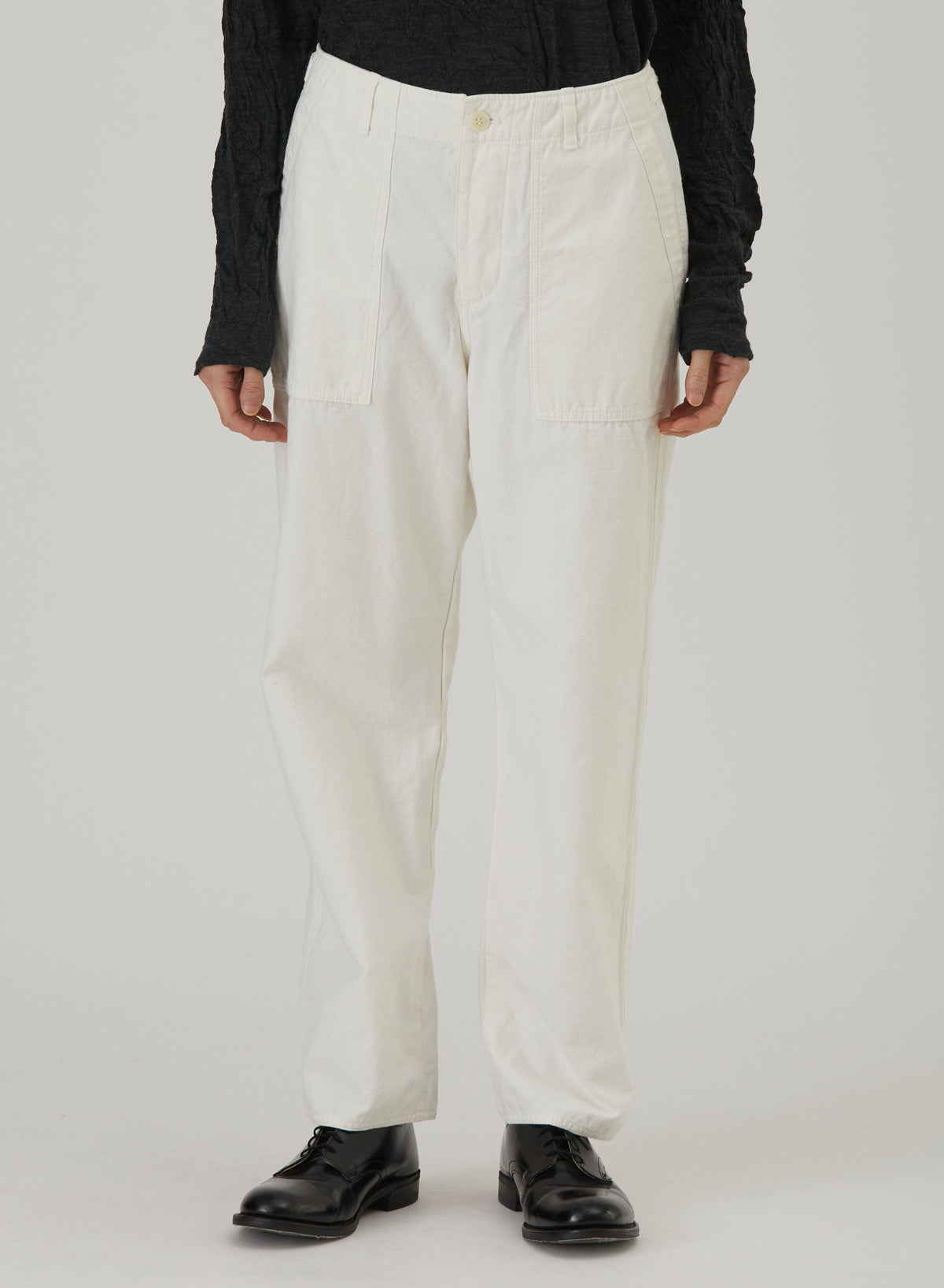 Pas De Calais Brushed Cotton Back Satin Baker Pants White-Pas De Calais-Thistle Hill