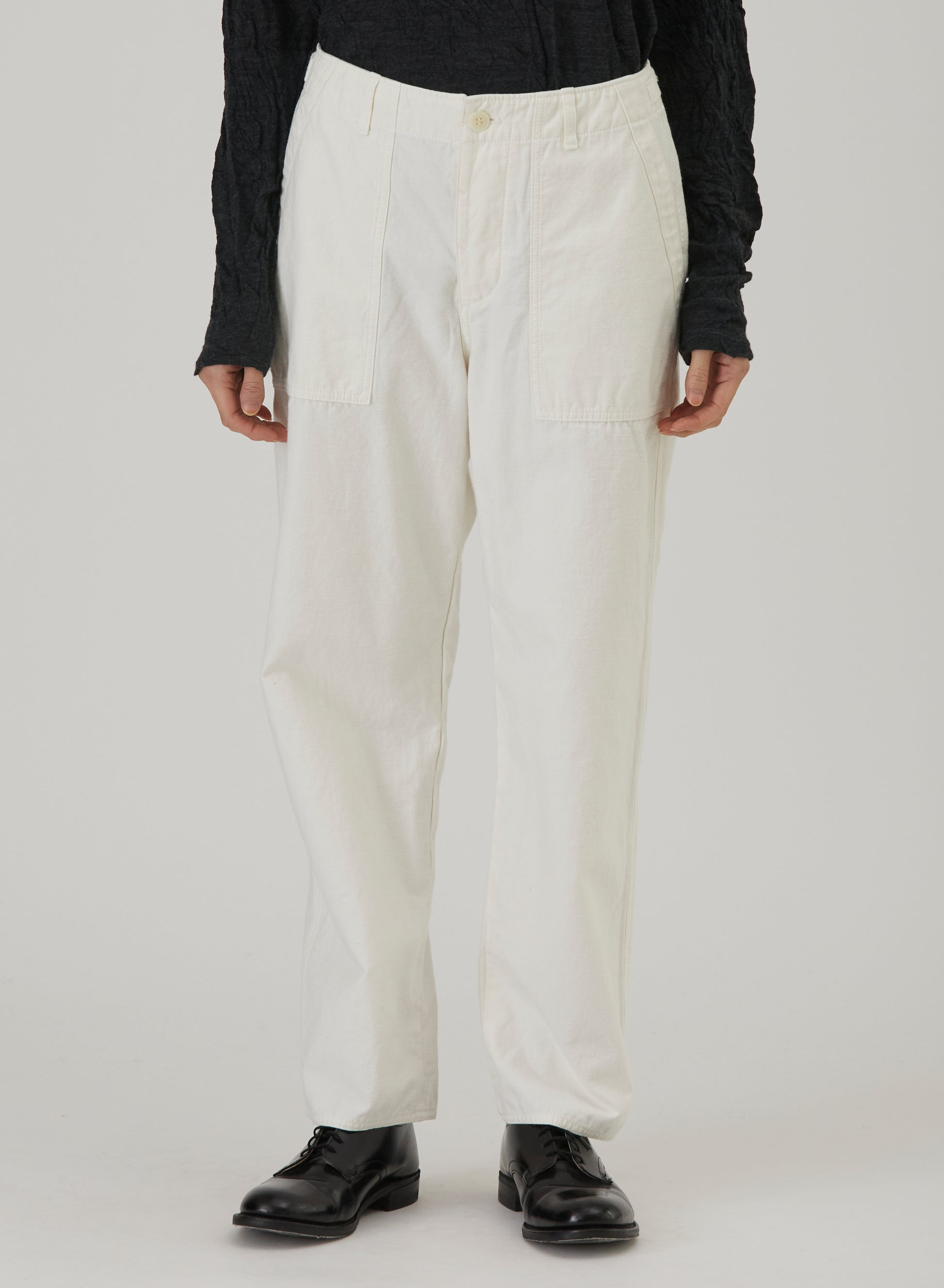 Pas De Calais Brushed Cotton Back Satin Baker Pants White-Pas De Calais-Thistle Hill