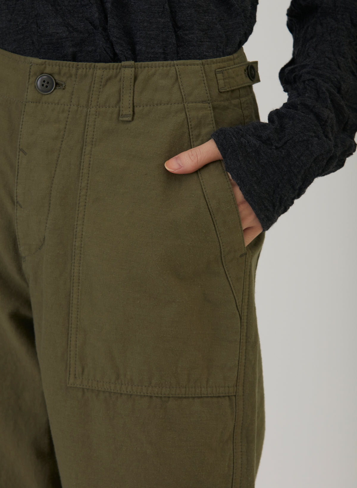 Pas De Calais Brushed Cotton Back Satin Baker Pants Khaki-Pas De Calais-Thistle Hill