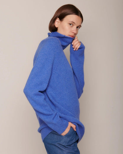 Organic by John Patrick Cashmere Funnel Neck Pullover Lapis