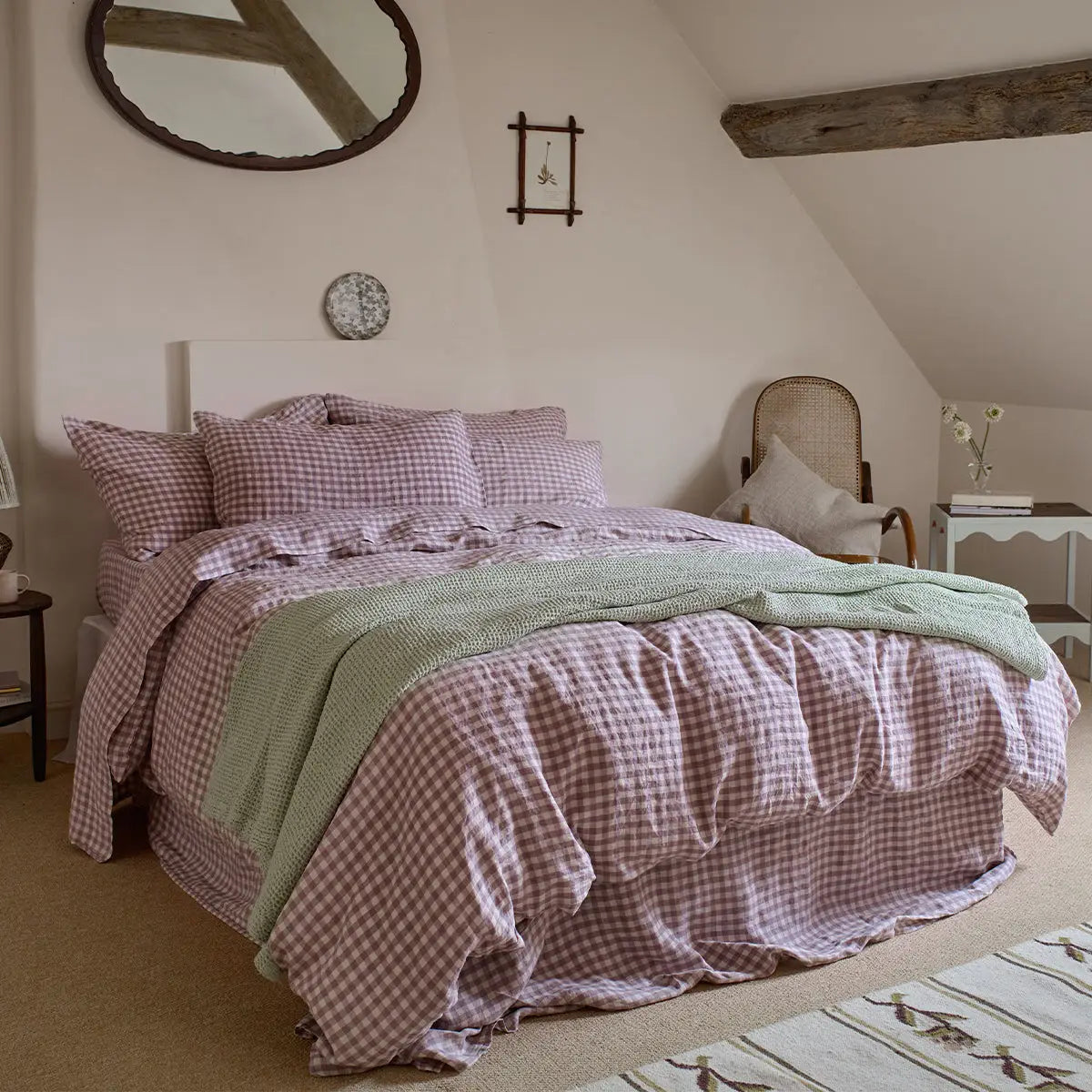 Elderberry Gingham Linen Blend Duvet Cover-Piglet in Bed-Thistle Hill