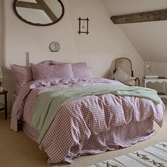 Elderberry Gingham Linen Blend Duvet Cover-Piglet in Bed-Thistle Hill