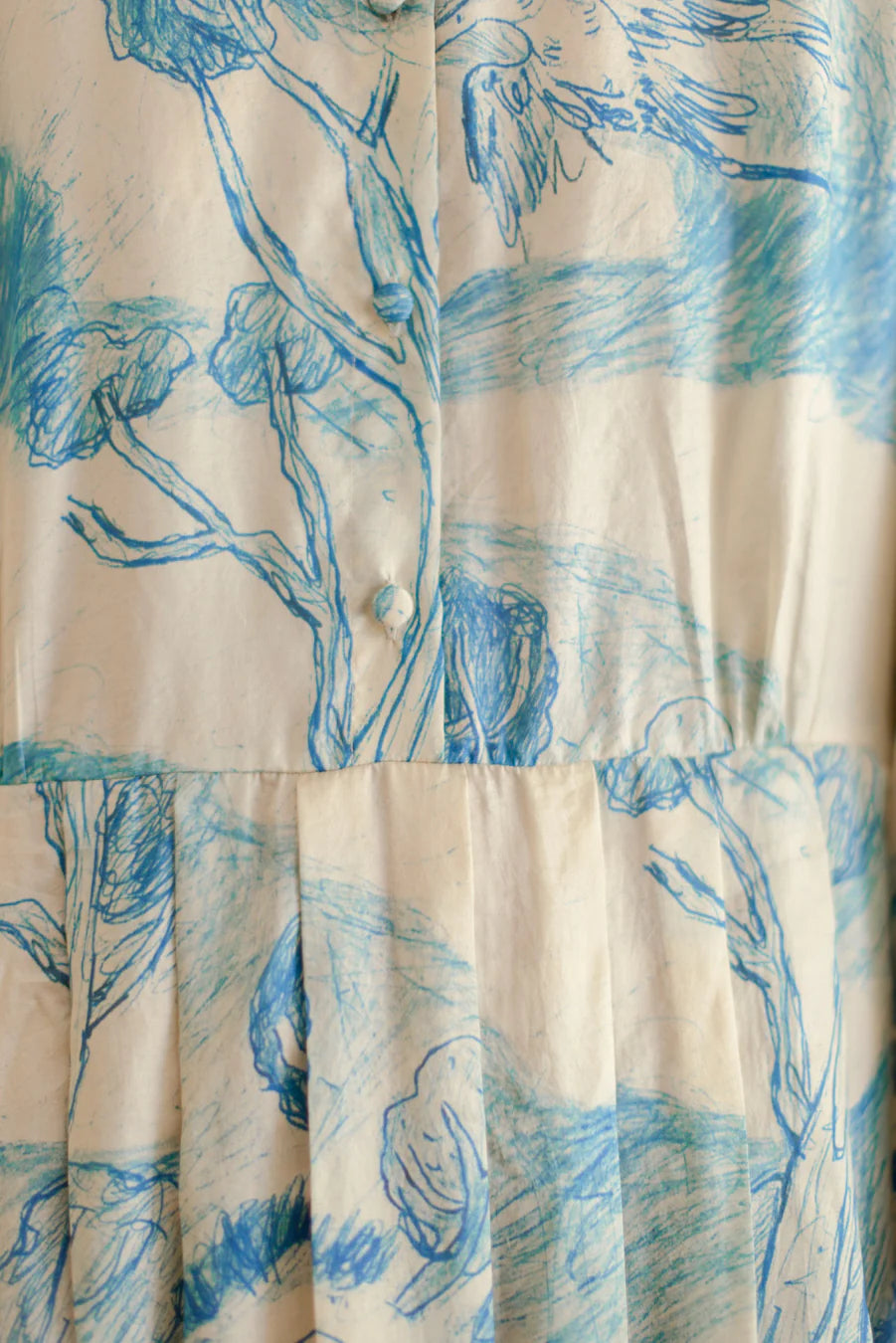 Runaway Bicycle Mel Pleated Blue Printed Dress-Runaway Bicycle-Thistle Hill